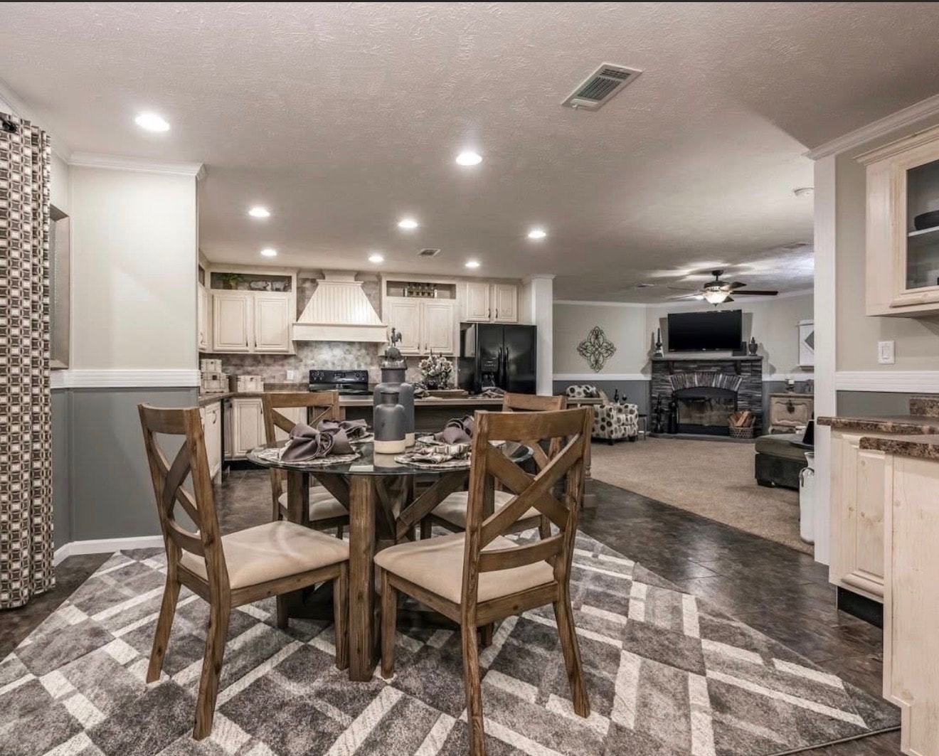 Open-concept kitchen, dining, and living room